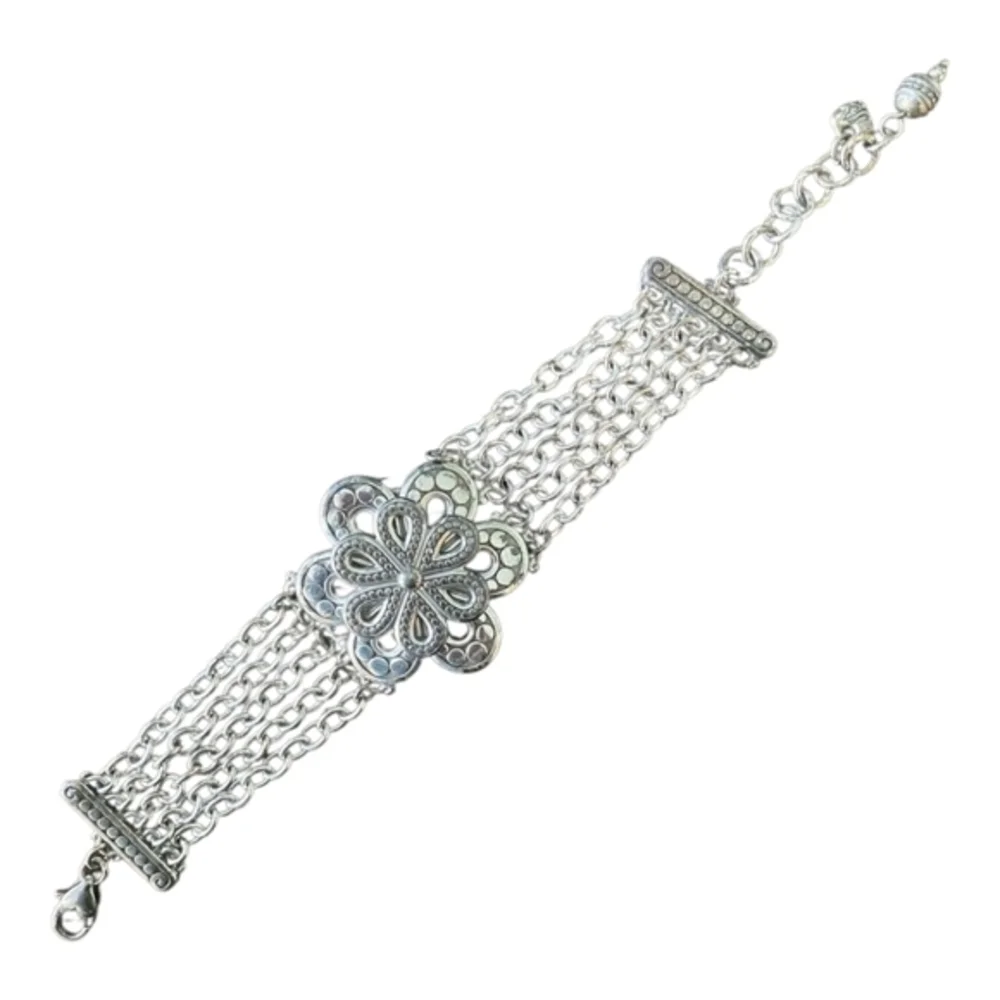 Brighton Multi Strand Silver Flower Statement Bracelet‎
